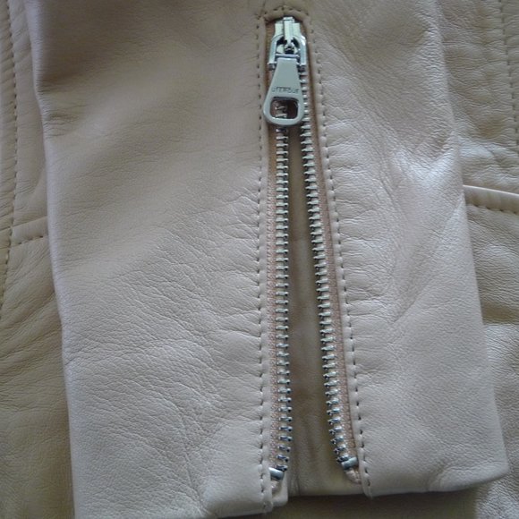 UTERQUE LAMBSKIN ROSEPETALS/BEIGE LEATHER BIKER JACKET SIZE SMALL NEW NO TAGS - Picture 7 of 15